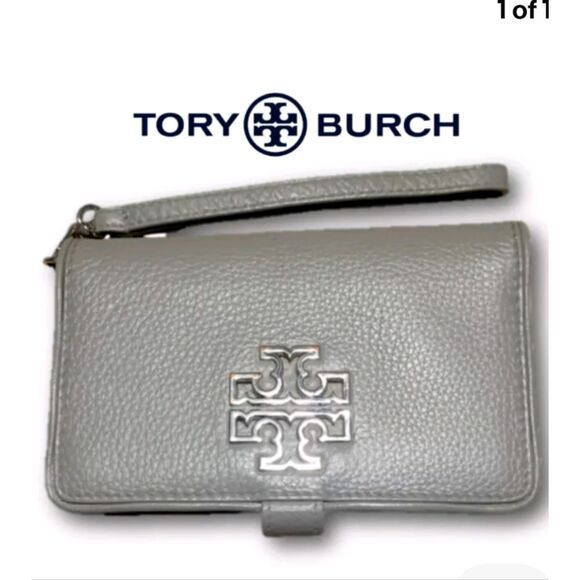 Tory Burch Britten Smartphone Bi-Fold Leather Wallet/Wristlet🩶Gray - Picture 5 of 17